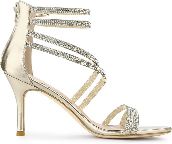 Allegra K Women's Ankle Strap Rhinestone Stiletto  Heeled Sandals