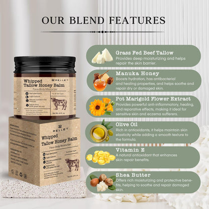 Beef Tallow and Honey Balm for Skin : Grass Fed Whipped Beef Tall