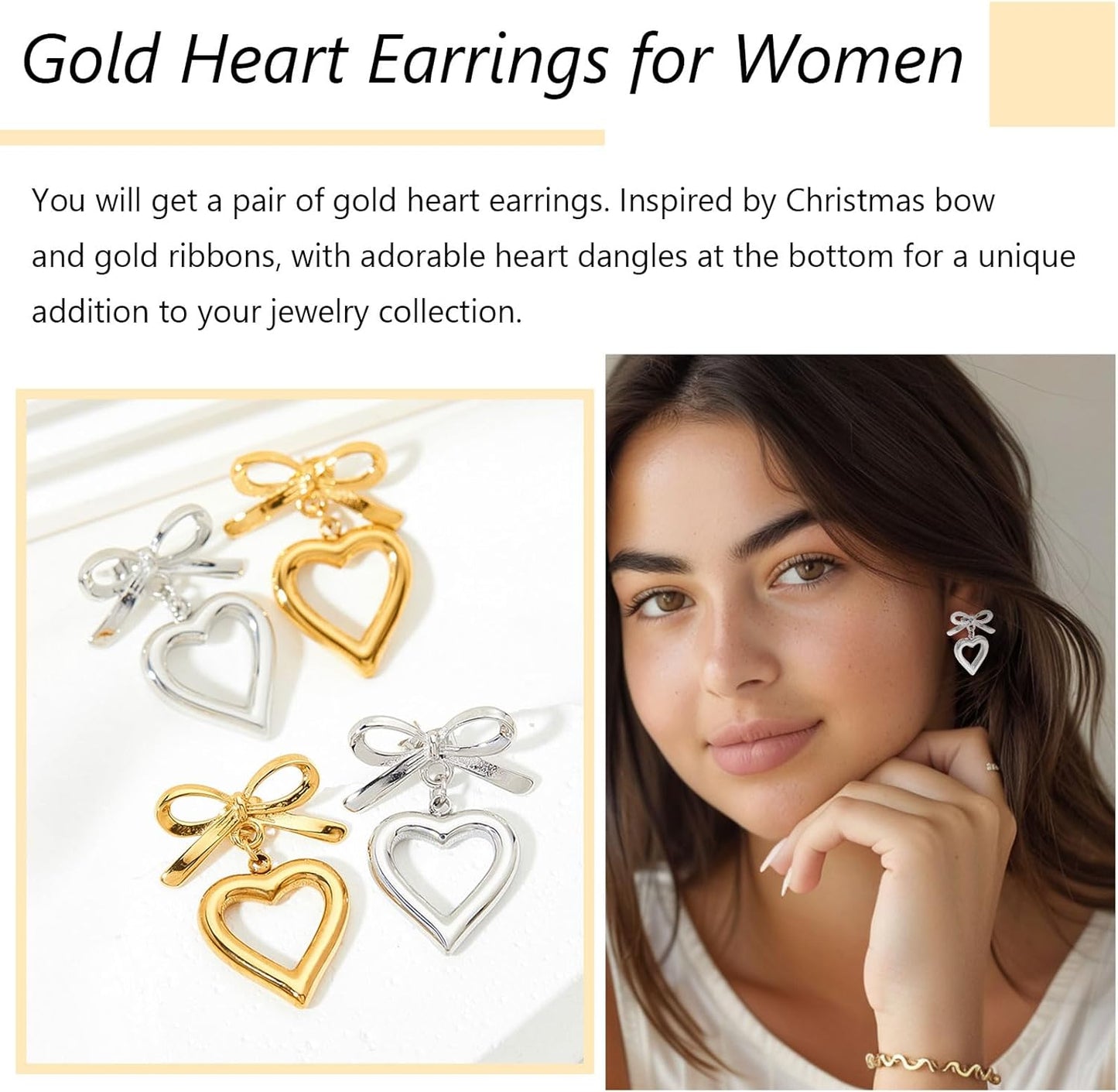 Heart Earrings for Women Gold Heart Earrings Ribbon Bow Earrings Chunky Hea