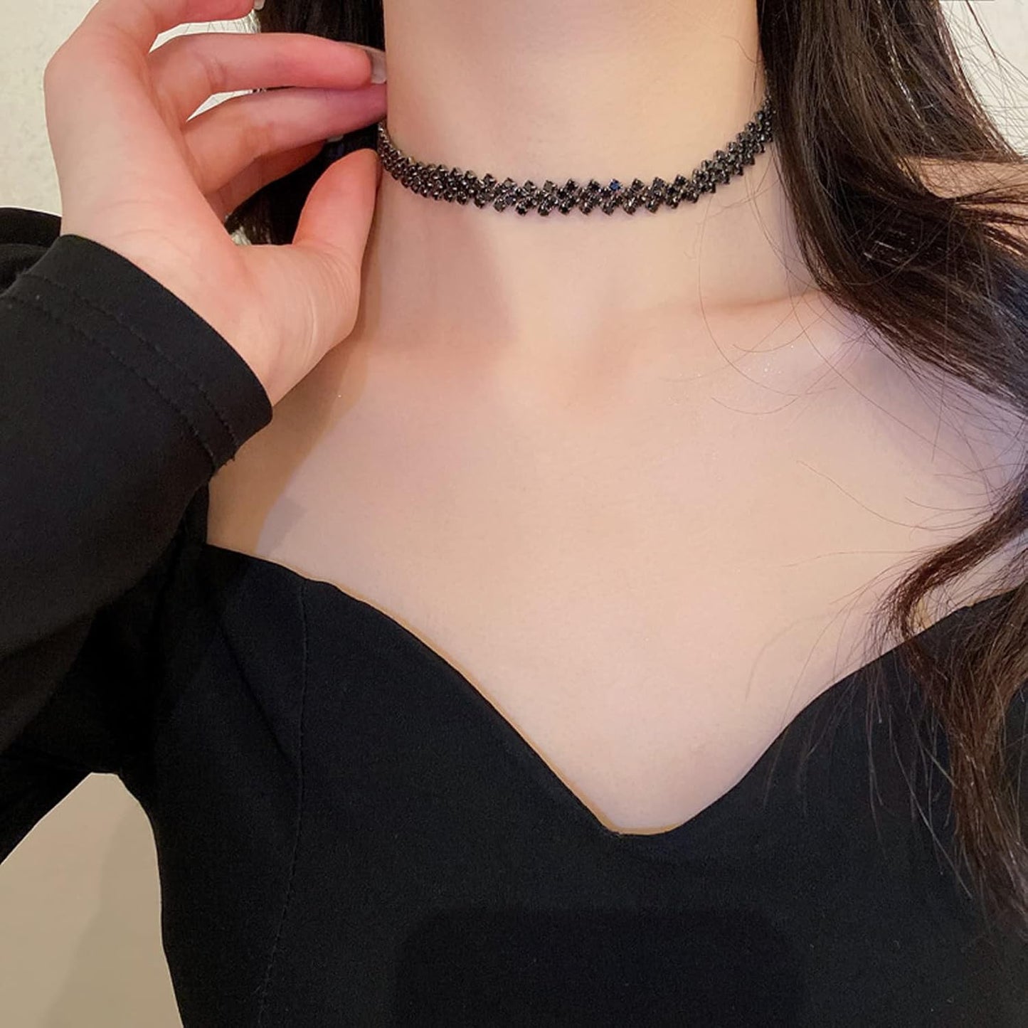 Rhinestone Choker Necklace for Women Sparkly Crystal Statement Ne