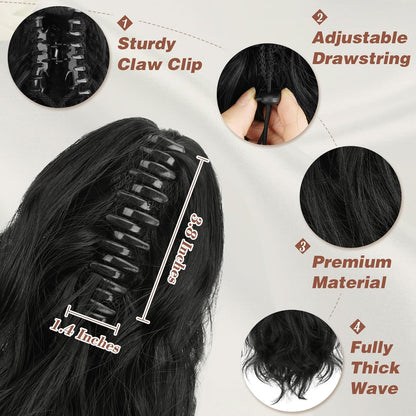 BARSDAR Black Ponytail Extension - Claw Clip Ponytail Hair Extens