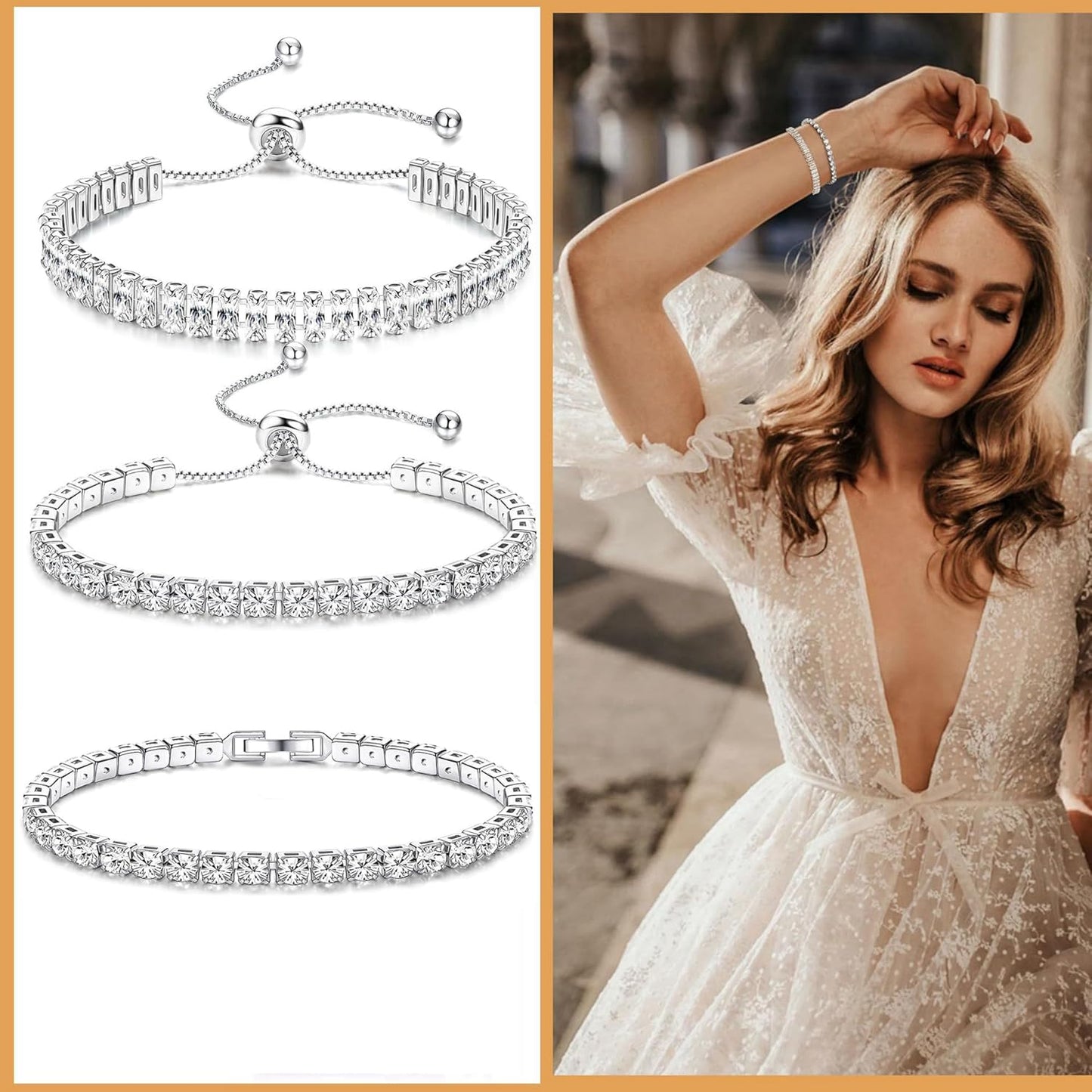 YADOCA 3 Pcs Tennis Bracelets for Women Silver Tone 4mm 5A+ Cubic Zirconia
