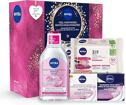 NIVEA Feel Moisturized Skincare Routine, Holiday Gift Set for Dry
