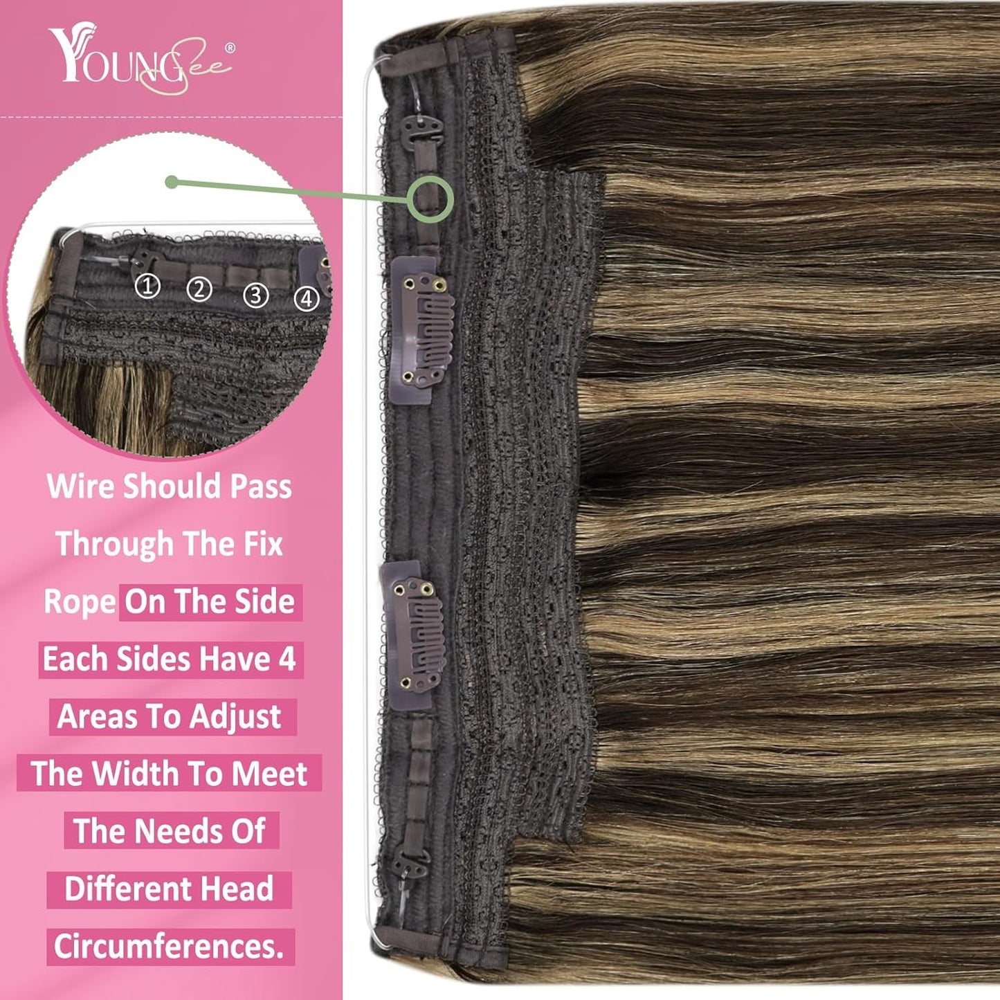 YoungSee Invisible Wire Extensions Human Hair Highlight Wire Real