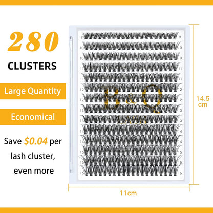 B&Qaugen Lash Clusters 280 Pcs 40D-0.07D-9-15MIX B&Q LASH Individual Lashes