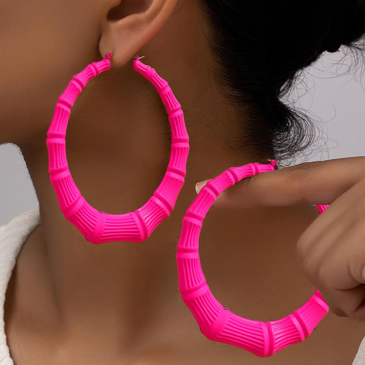Gold Bamboo Earrings Pink Bamboo Hoop Earrings for Women 80s 90s