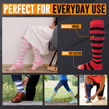 Doc Miller Open Toe Compression Socks, 15-20 mmHg, Toeless Compre