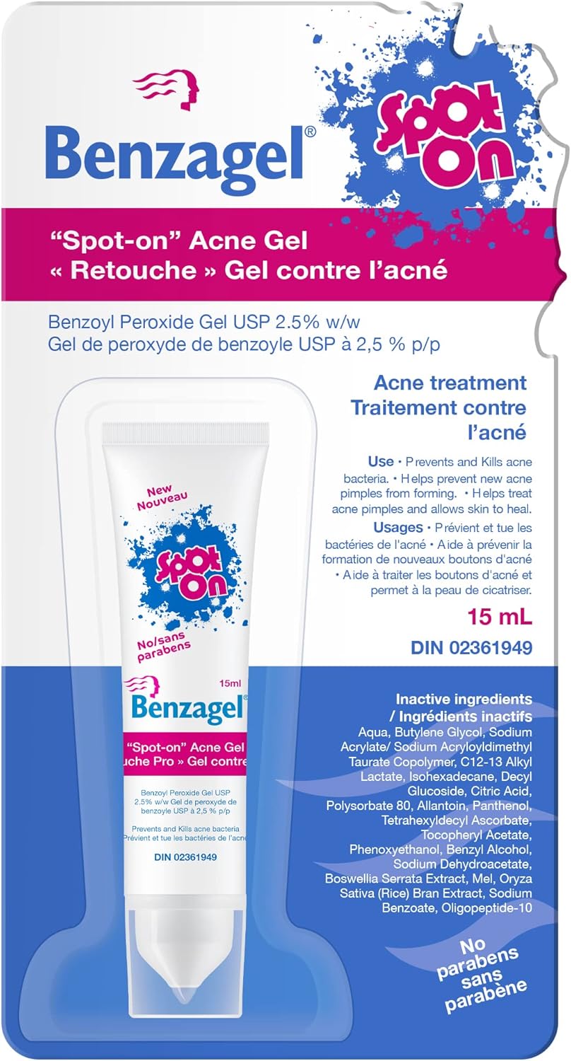 Benzagel Spot-On 2.5% Benzoyl Peroxide Gel, 15mL - Made in Canada
