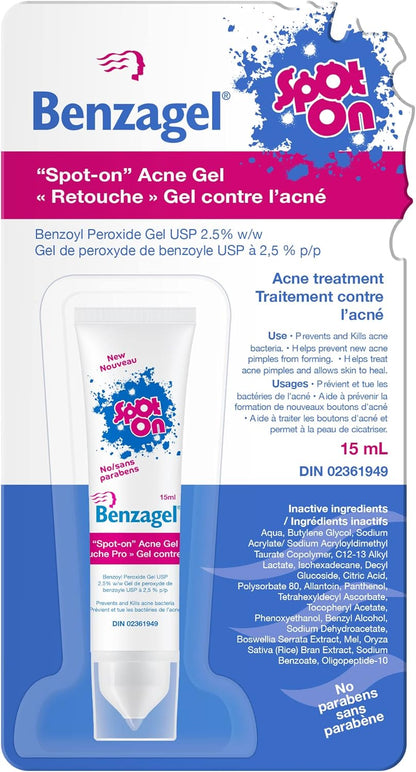 Benzagel Spot-On 2.5% Benzoyl Peroxide Gel, 15mL - Made in Canada