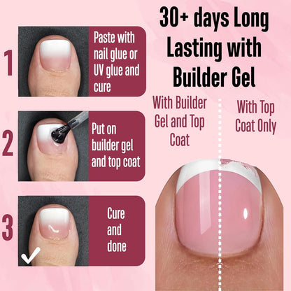 Fake Toe Nail Tips Press on, French Tip Soft Gel Toenail Extension, BERRY O