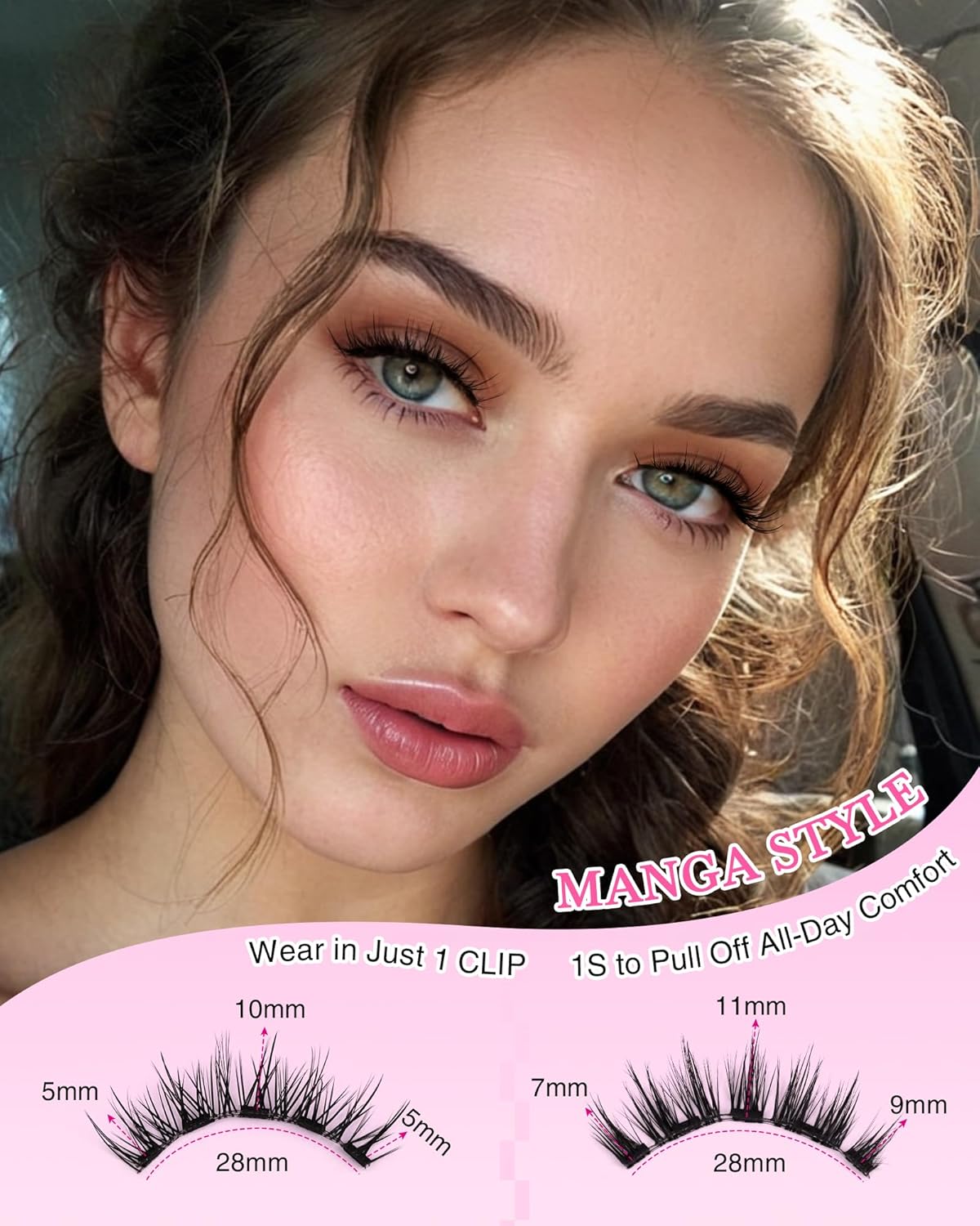 Magnetic Eyelashes Manga Lashes Natural Look, Easy To Wear And Remover, 2 P