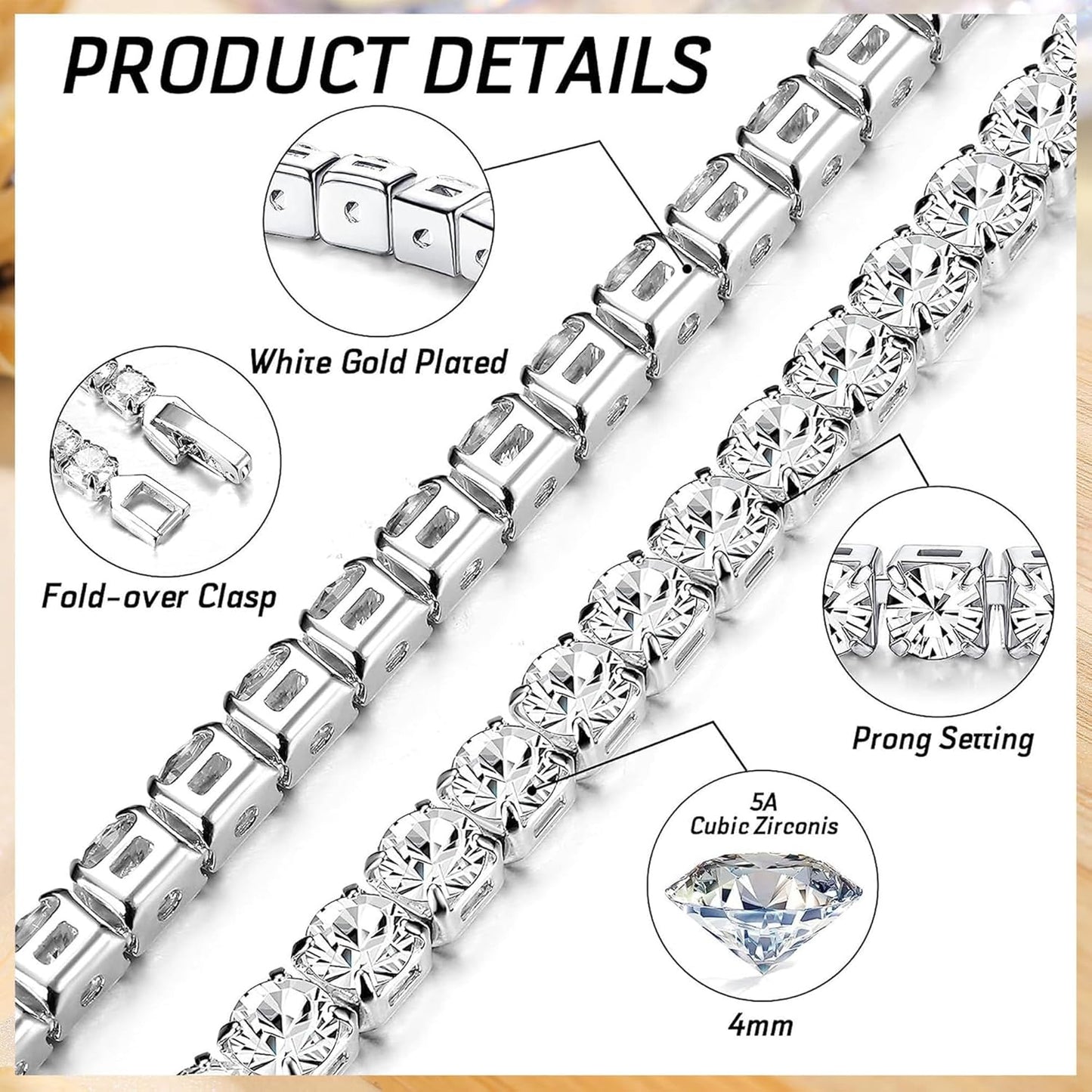YADOCA 3 Pcs Tennis Bracelets for Women Silver Tone 4mm 5A+ Cubic Zirconia