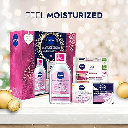 NIVEA Feel Moisturized Skincare Routine, Holiday Gift Set for Dry