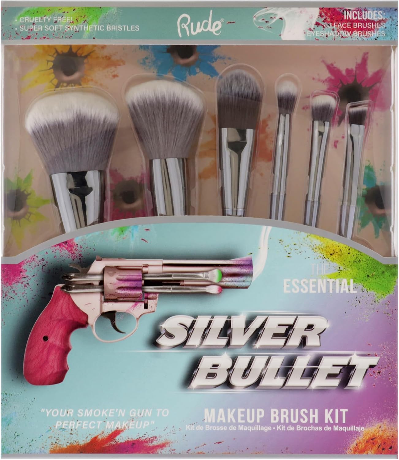 Rude Cosmetics Silver Bullet Makeup Brush Kit Beretta Powder Brush, Glock B
