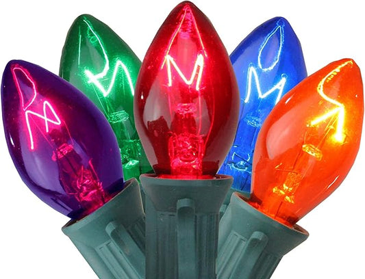 Northlight B42GC212 Set of 25 Transparent Multi-Color C7 Twinkle Christmas Lights 12 Spacing - Green Wire