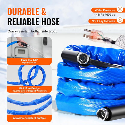 VEVOR 15ft Heated Water Hose for RV, Heated Drinking Water Hose w