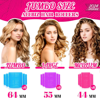ALLBIZ Jumbo Hair Rollers Sets, Large Rollers for Hair Curlers, 3