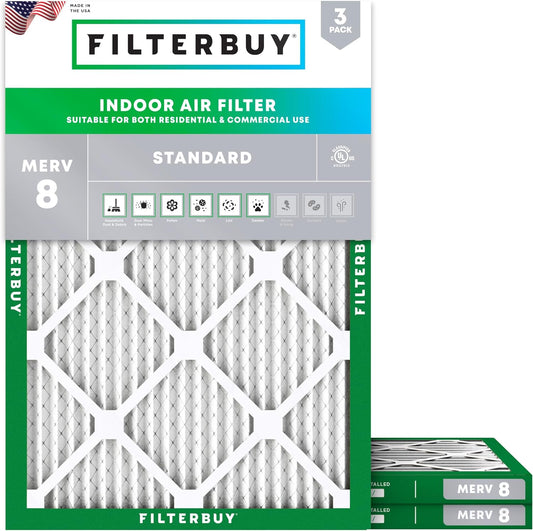 Filterbuy AFB20x23x1M8pk3 20x23x1 MERV 8 Pleated HVAC AC Furnace Air Filters (3-Pack)