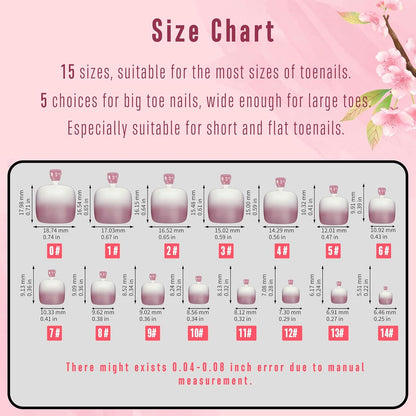 Fake Toe Nail Tips Press on, French Tip Soft Gel Toenail Extension, BERRY O