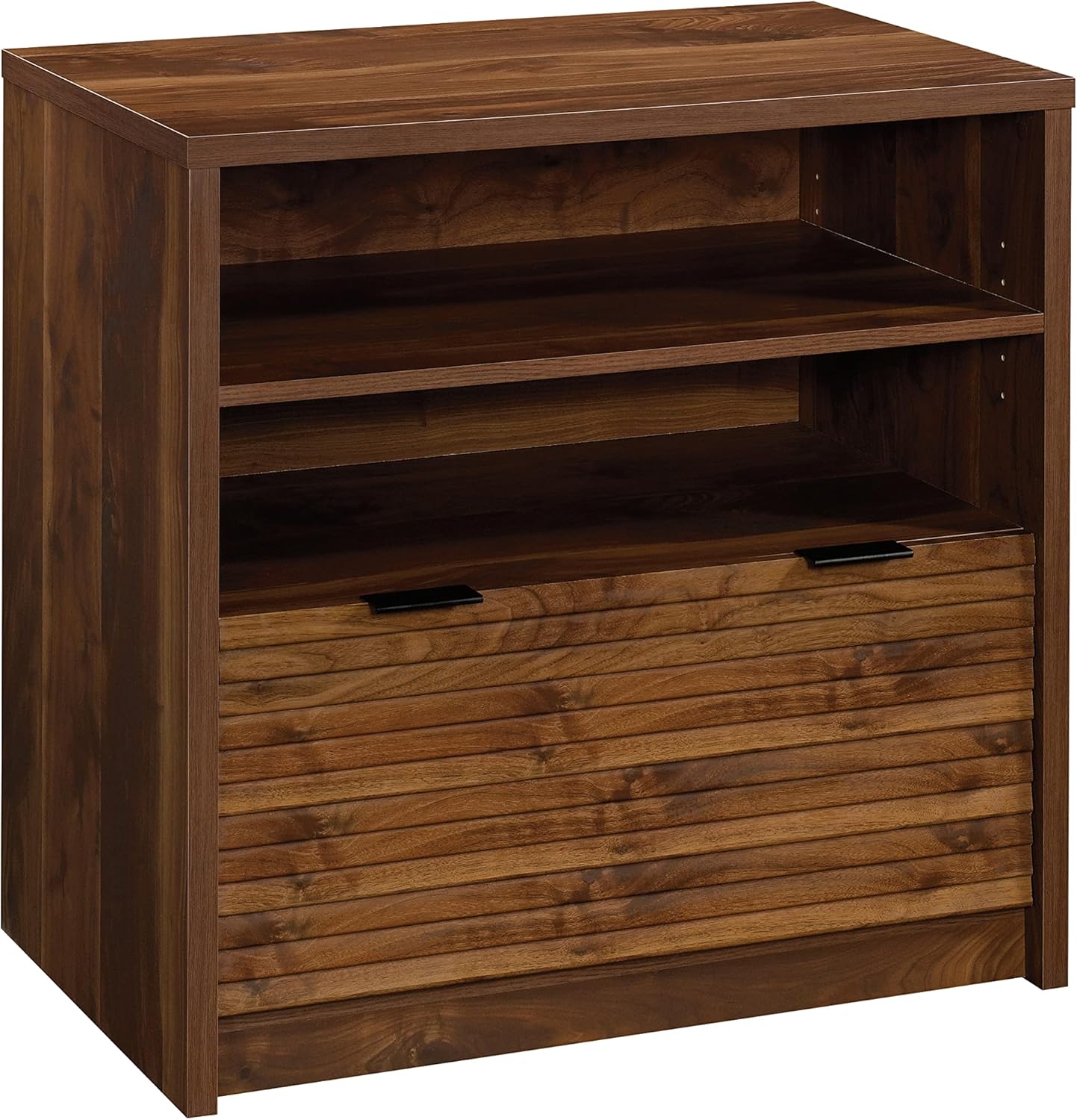 Sauder 426510 Harvey Park Lateral Filing Cabinet with Open Shelf, Grand Walnut Finish