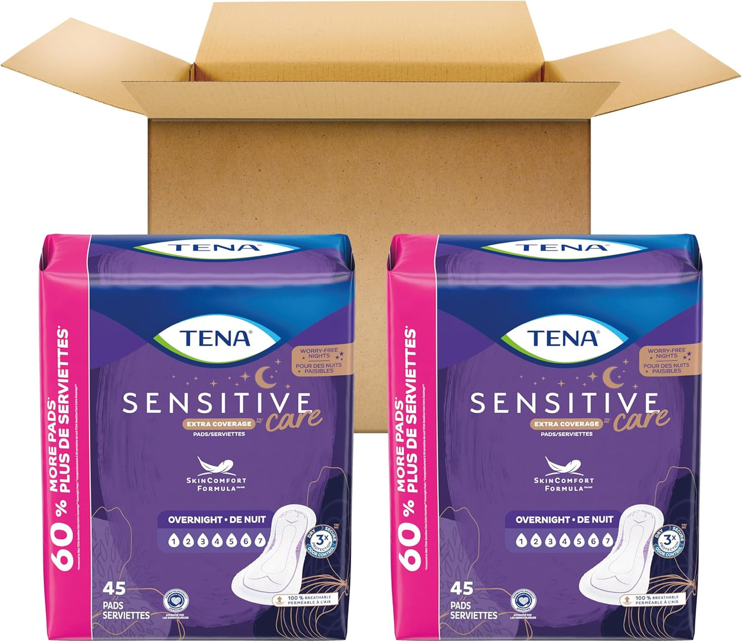 Tena Incontinence Pads for Women - Overnight - 45ct (2 Pack)