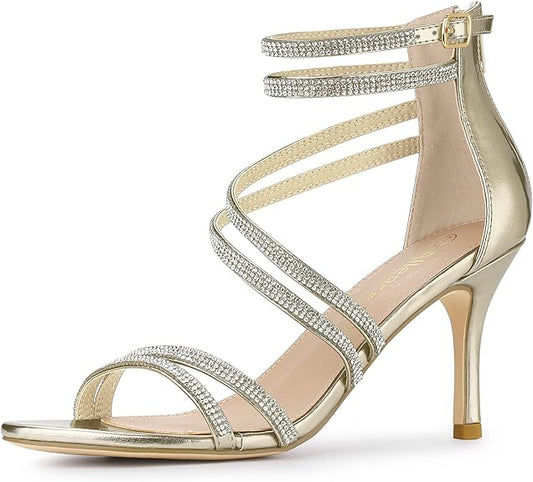 Allegra K Women's Ankle Strap Rhinestone Stiletto  Heeled Sandals