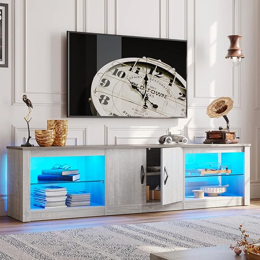 Bestier USWM01-T108I-WSW LED TV Stand for TVs up to 75" Entertainment Center for Living Room Wash White