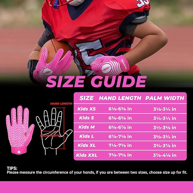 Sticky Youth Football Gloves for Boys Girls, Cool Flexible Kids Football Gloves, Silicone Grip Wide Receiver Gloves Youth, Pink SX
