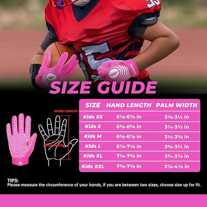 Sticky Youth Football Gloves for Boys Girls, Cool Flexible Kids Football Gloves, Silicone Grip Wide Receiver Gloves Youth, Pink SX