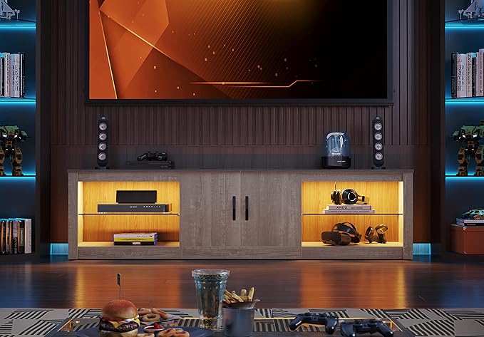 Bestier USWM01-T108I-WSW LED TV Stand for TVs up to 75" Entertainment Center for Living Room Wash White