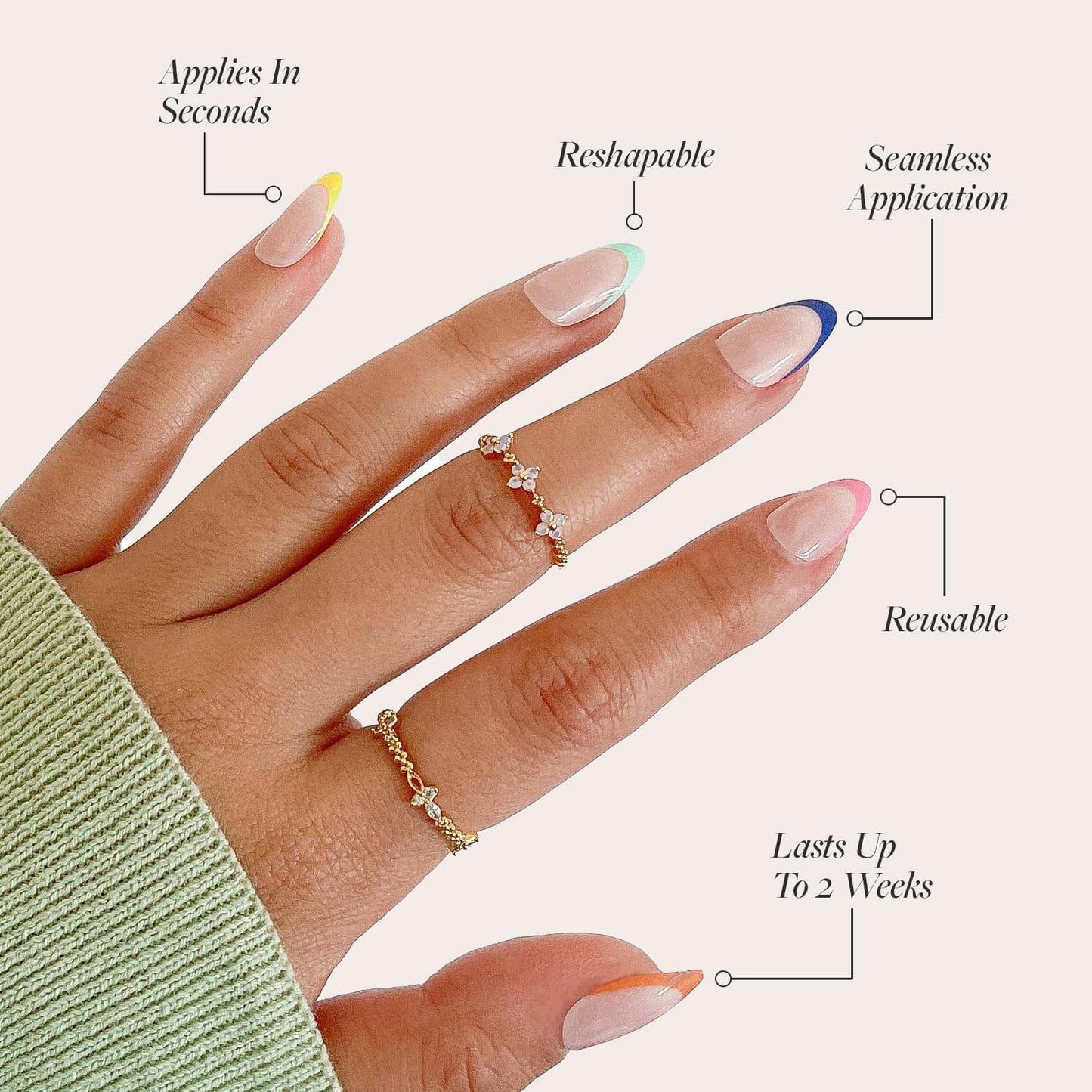 Glamnetic Press On Nails - Sprinkles | Rainbow French Tip Nails, UV Finish
