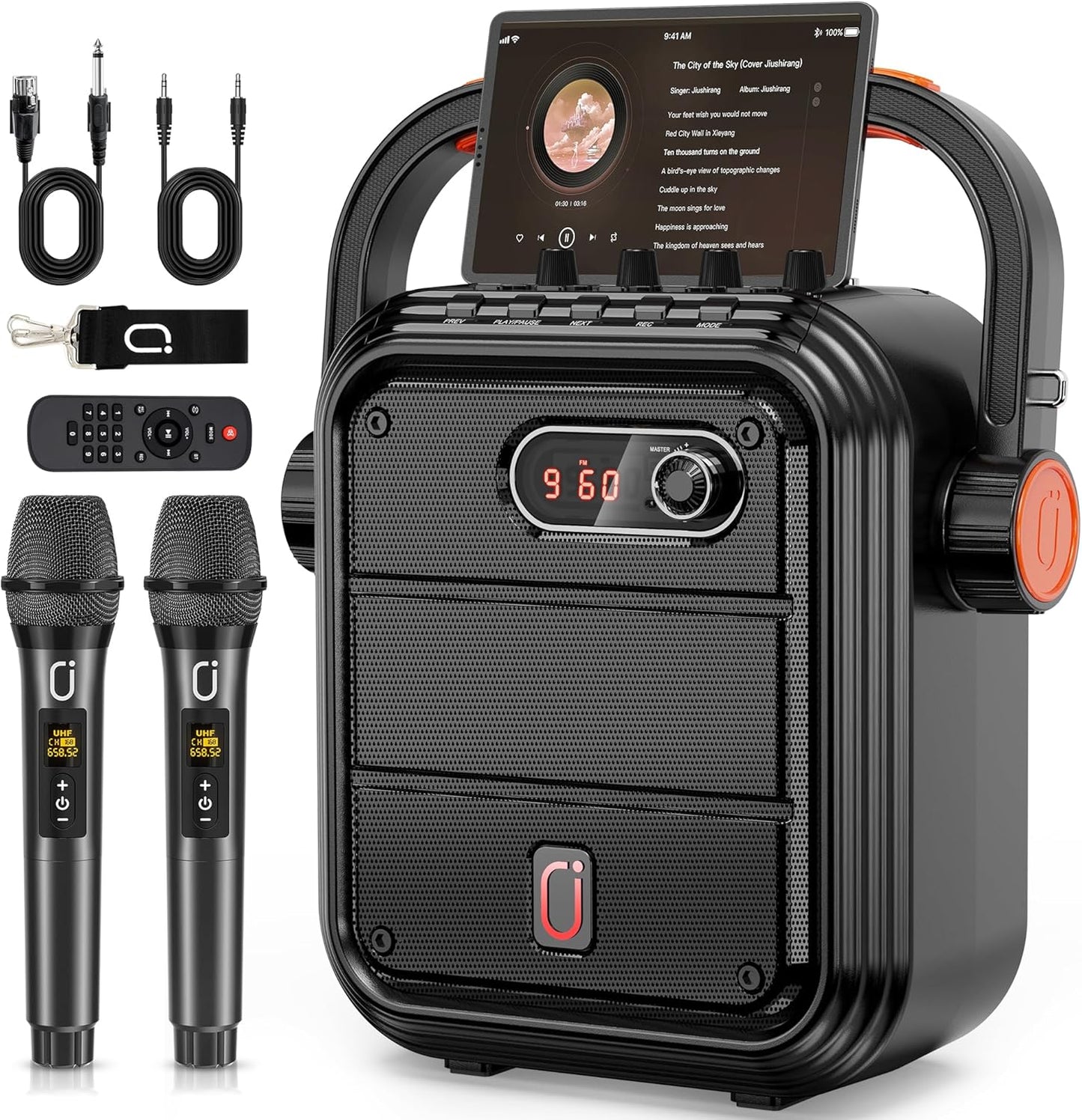 JYX JYX-66BT Bluetooth Karaoke Machine with 2 Wireless Microphones for Adults