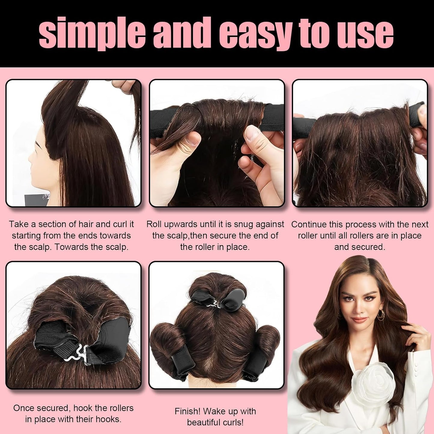 Hair Curler No Heat, 3 Pcs Heatless Hair Curler Rods with Hook, H