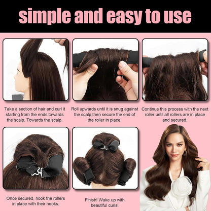 Hair Curler No Heat, 3 Pcs Heatless Hair Curler Rods with Hook, H