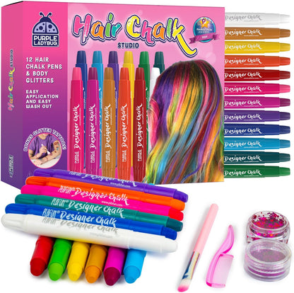 Purple Ladybug Hair Chalk for Kids - 12 Safe Vibrant Temporary Hair Color f