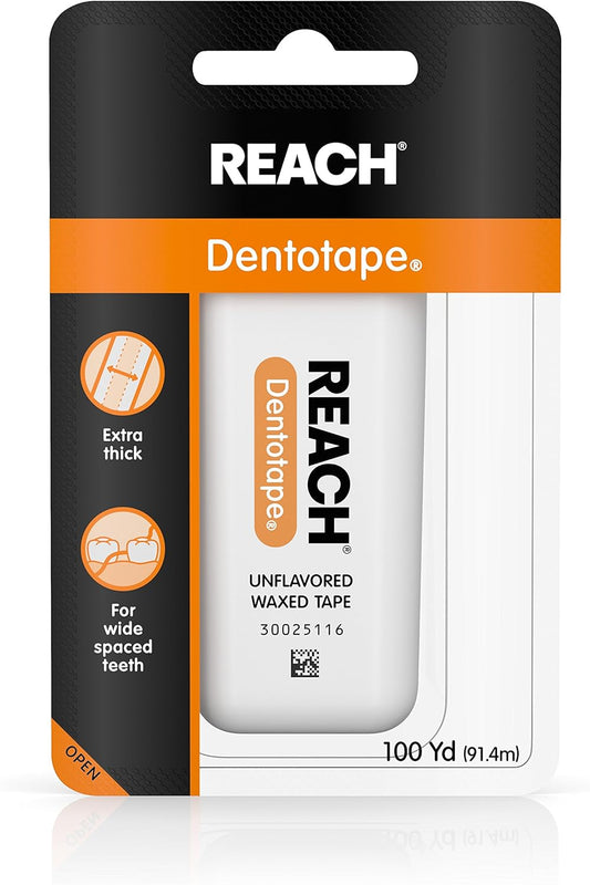 REACH Dentotape Waxed Tape, Unflavored 100 Yards, (Pack of 5)