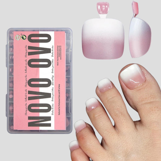 Fake Toe Nail Tips Press on, French Tip Soft Gel Toenail Extension, BERRY O