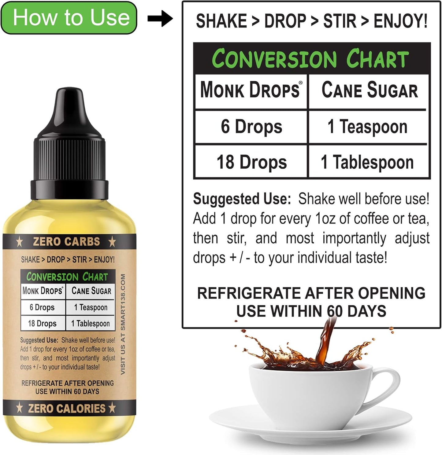 Monk Drops - 100% Monkfruit Liquid Sweetener, Zero Glycemic, Zero