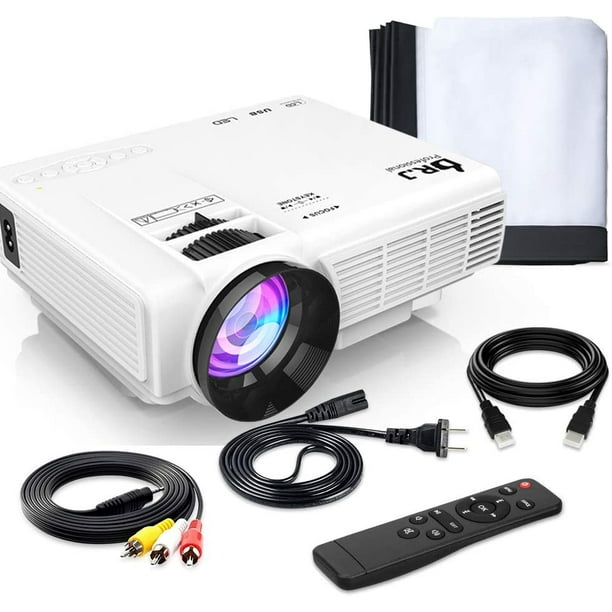 DR. J Professional HI-04 Mini Video Projector, 100&quot; Projector Screen Included &1080P Supported,