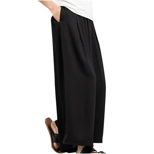 Solid Mid-Rise Straight Lace-Up Loose Casual Pants, XXX