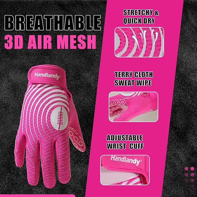 Sticky Youth Football Gloves for Boys Girls, Cool Flexible Kids Football Gloves, Silicone Grip Wide Receiver Gloves Youth, Pink SX