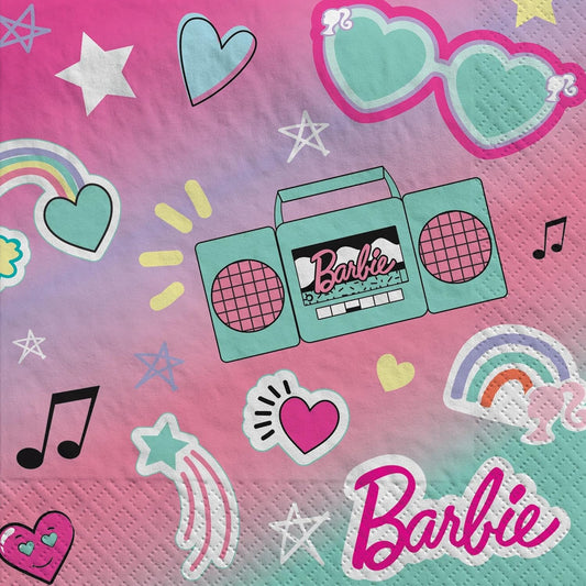Multicolor Barbie Dream Together Beverage Napkins  (5" x 5") Pack Of 16 - Adorable & Elegant Design,  Soft & Absorbent Paper Napkins - Ideal For Themed  Parties, Events & Everyday Use