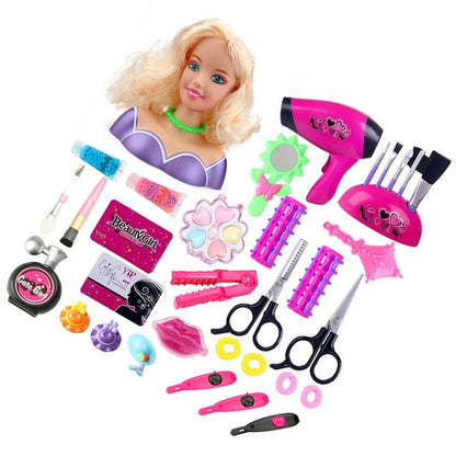 kurtrusly Makeup Pretend Playset for Children Hairdressing Styling Head Doll Hairstyle Toy