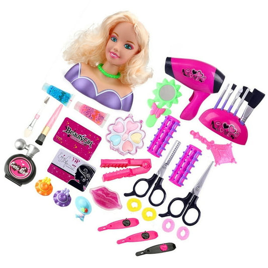 kurtrusly Makeup Pretend Playset for Children Hairdressing Styling Head Doll Hairstyle Toy