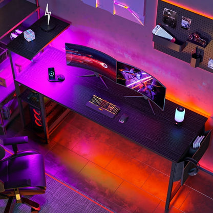 Bestier USOS01-H101116G-BLKG Reversible 63 inch Gaming Computer Desk with LED Lights