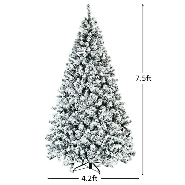 Costway 7.5ft Premium Snow Flocked Hinged Artificial Christmas Tree Unlit w/ Metal Stand