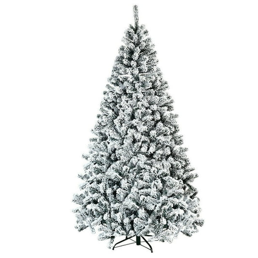 Costway 7.5ft Premium Snow Flocked Hinged Artificial Christmas Tree Unlit w/ Metal Stand